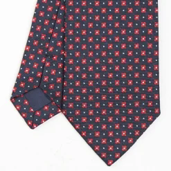 Dark Blue Sartorial Jacquard Silk Tie - Large Flower Patterns