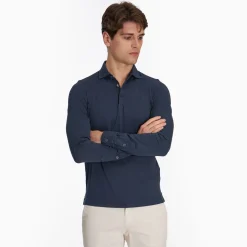 Dark Blue Short Sleeve Knitted Polo