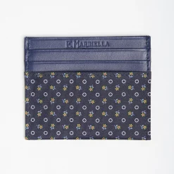 Dark Blue Silk And Leather Credit Card Holder 5 Compartments