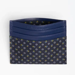 Dark Blue Silk And Leather Credit Card Holder 5 Compartments