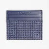 Dark Blue Silk And Leather Credit Card Holder 5 Compartments
