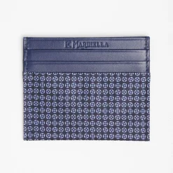Dark Blue Silk And Leather Credit Card Holder 5 Compartments
