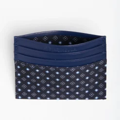 Dark Blue Silk And Leather Credit Card Holder 5 Compartments