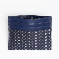 Dark Blue Silk And Leather Credit Card Holder 5 Compartments