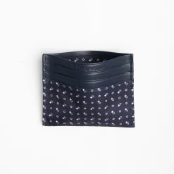 Dark Blue Silk And Leather Credit Card Holder 5 Compartments