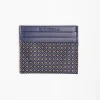 Dark Blue Silk And Leather Credit Card Holder 5 Compartments