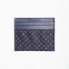Dark Blue Silk And Leather Credit Card Holder 5 Compartments