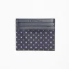 Dark Blue Silk And Leather Credit Card Holder 5 Compartments