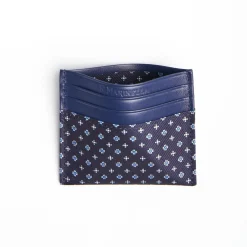 Dark Blue Silk And Leather Credit Card Holder 5 Compartments