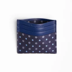 Dark Blue Silk And Leather Credit Card Holder 5 Compartments
