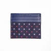 Dark Blue Silk And Leather Credit Card Holder 5 Compartments
