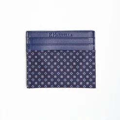 Dark Blue Silk And Leather Credit Card Holder 5 Compartments