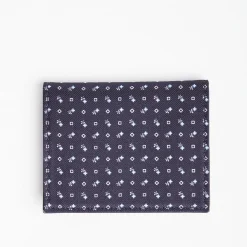 Dark Blue Silk And Leather Folding Card Holder - 10 Compartments