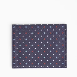 Dark Blue Silk And Leather Folding Card Holder - 10 Compartments