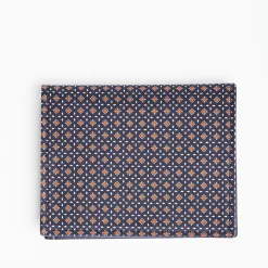 Dark Blue Silk And Leather Folding Card Holder - 10 Compartments