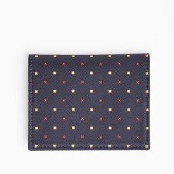 Dark Blue Silk And Leather Folding Card Holder - 10 Compartments