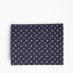 Dark Blue Silk And Leather Folding Card Holder - 10 Compartments