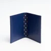 Dark Blue Silk And Leather Folding Card Holder - 10 Compartments