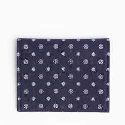 Dark Blue Silk And Leather Folding Card Holder - 10 Compartments