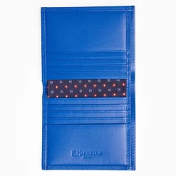 Dark Blue Silk And Leather Folding Card Holder 10 Compartments