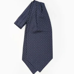 Dark Blue Silk Ascot Tie - Small Flower Designs