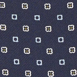 Dark Blue Silk Ascot Tie - Small Flower Designs