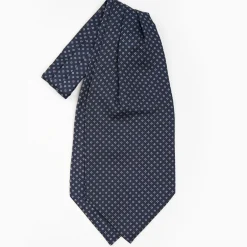 Dark Blue Silk Ascot Tie - Small Flower Designs