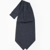 Dark Blue Silk Ascot Tie - Small Flower Designs