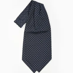 Dark Blue Silk Ascot Tie - Small Flower Designs