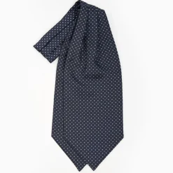 Dark Blue Silk Ascot Tie - Small Flower Designs