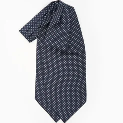 Dark Blue Silk Ascot Tie - Small Flower Designs