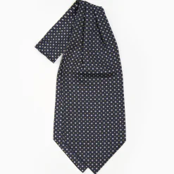 Dark Blue Silk Ascot Tie - Small Flower Designs