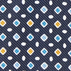 Dark Blue Silk Bowtie To Self-Tie Small Geometric Pattern