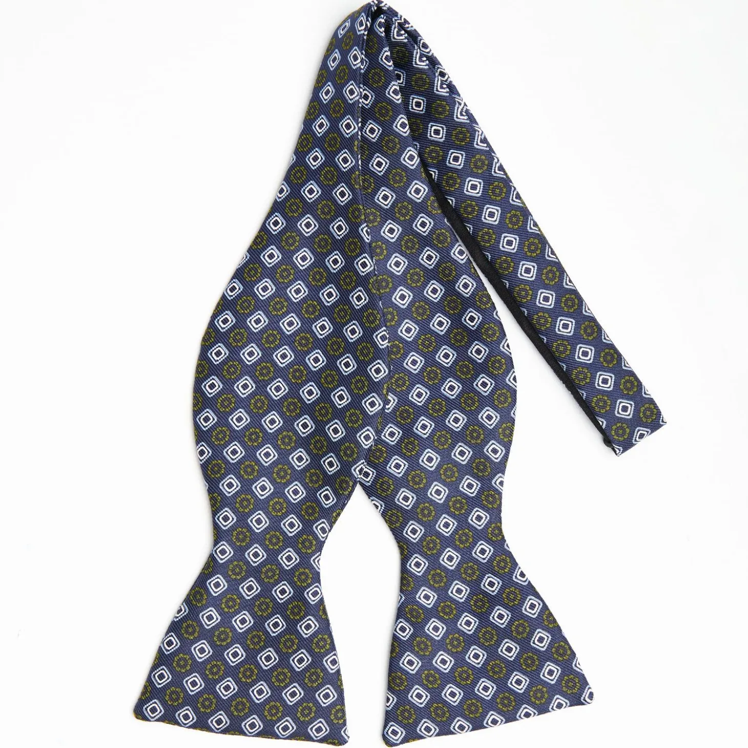 Dark Blue Silk Bowtie To Self-Tie - Small Flower Pattern