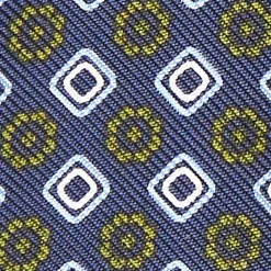 Dark Blue Silk Bowtie To Self-Tie - Small Flower Pattern