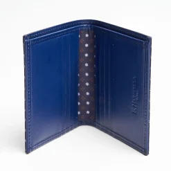Dark Blue Small Wallet In Silk And Leather