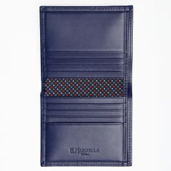 Dark Blue Small Wallet In Silk And Leather