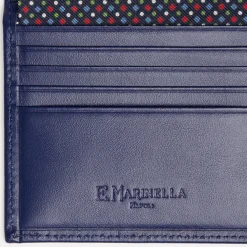 Dark Blue Small Wallet In Silk And Leather