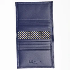 Dark Blue Small Wallet In Silk And Leather