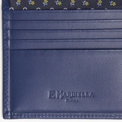 Dark Blue Small Wallet In Silk And Leather