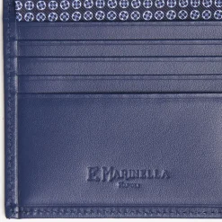 Dark Blue Small Wallet In Silk And Leather