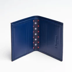 Dark Blue Small Wallet In Silk And Leather