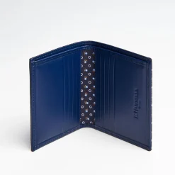 Dark Blue Small Wallet In Silk And Leather