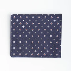 Dark Blue Small Wallet In Silk And Leather