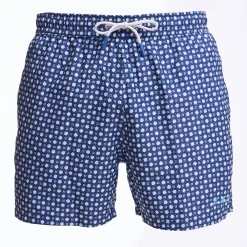 Dark Blue Swim Short - Large Flower Pattern