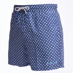Dark Blue Swim Short - Large Flower Pattern