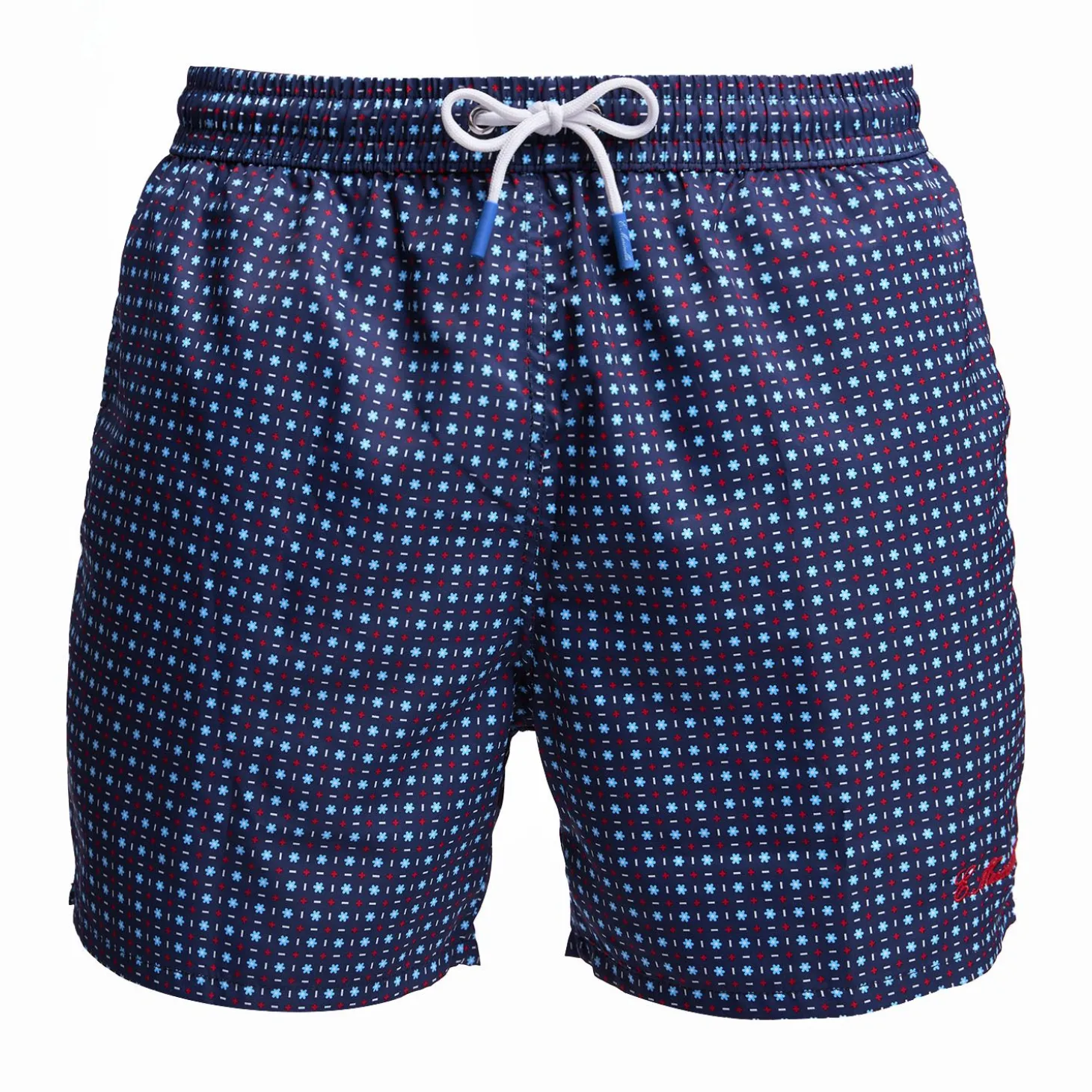 Dark Blue Swim Short - Small Flower Pattern