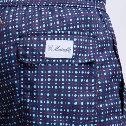 Dark Blue Swim Short - Small Flower Pattern