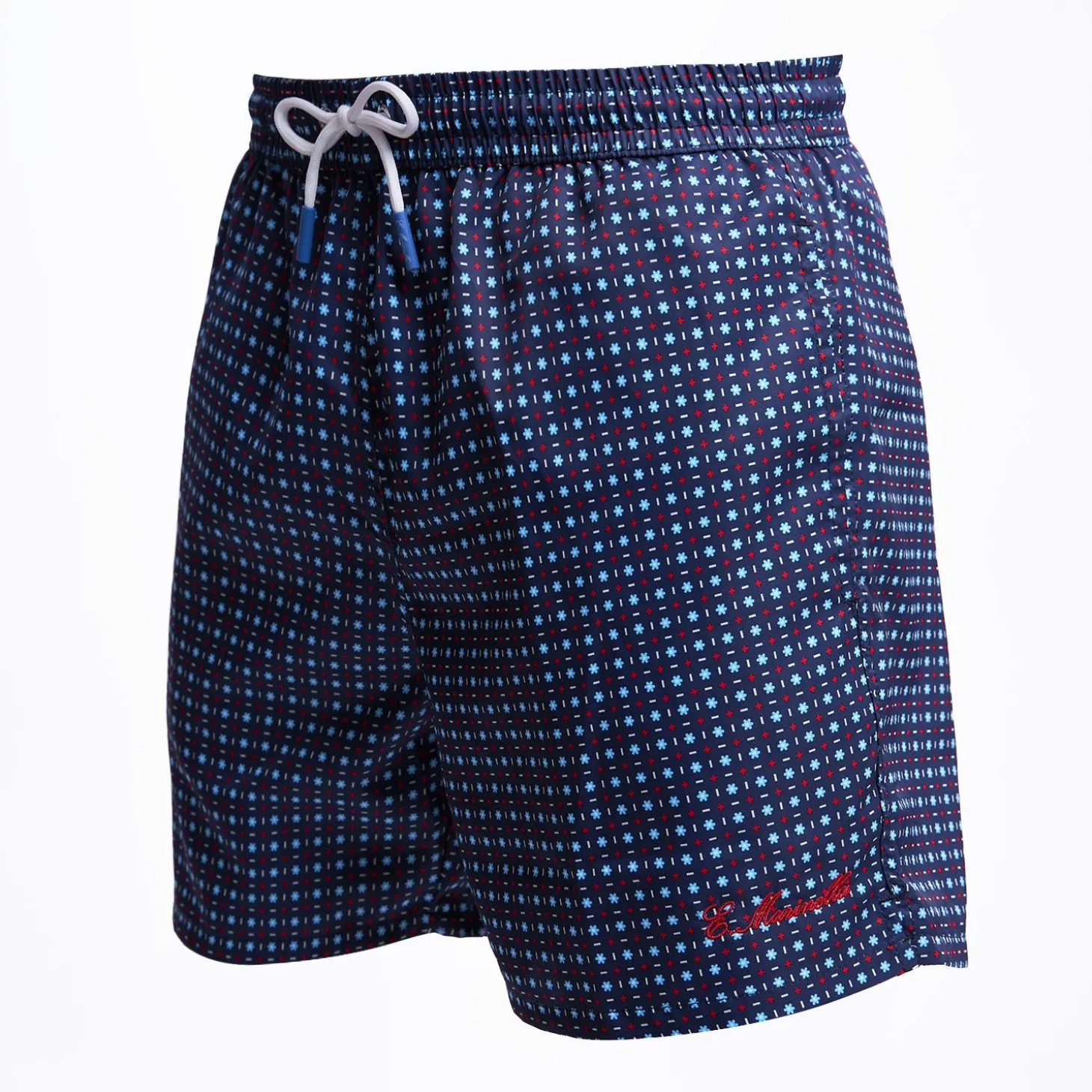 Dark Blue Swim Short - Small Flower Pattern