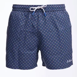 Dark Blue Swim Short - Small Flower Pattern